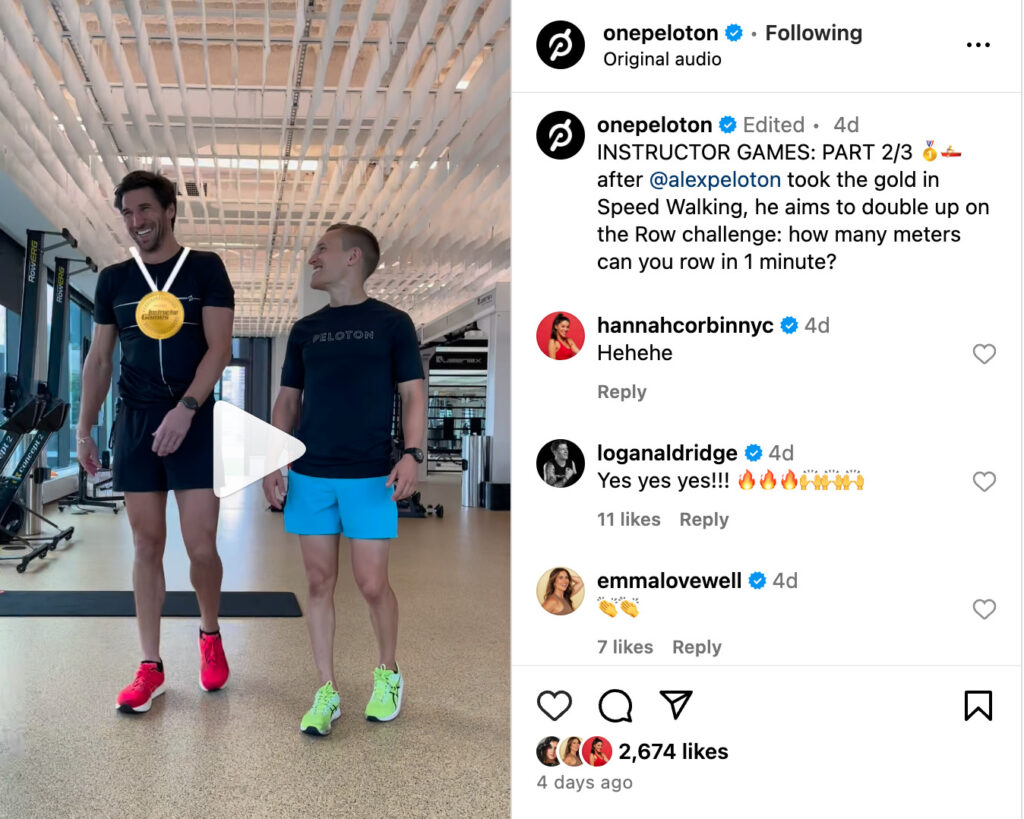 Peloton's Instagram post covering the second challenge in the Peloton Instructor Games.